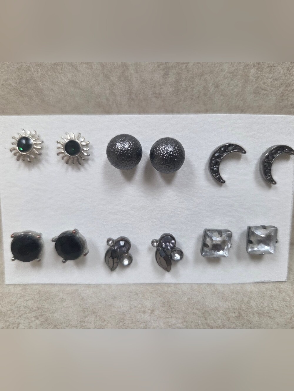 Lot Of 6 Pierced Ear Earrings (Gothic Black And Silvery Tones) Costume Jewelry